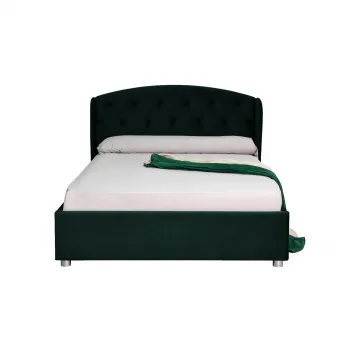 Pat tapitat ROUND, cu somiera rabatabila, spatiu depozitare, verde inchis, 160x200 cm imagine