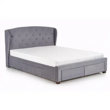 Pat tapitat SABRINA, 160x200 cm, cu somiera si 4 sertare, gri imagine