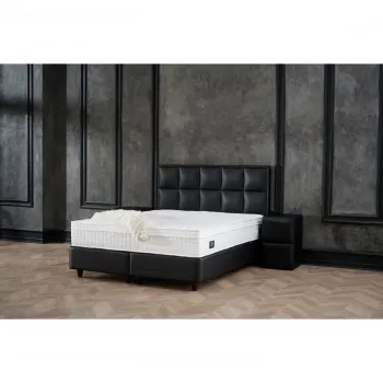 Pat tapitat SIESTA 140x200 cm, cu saltea, somiera rabatabila si spatiu depozitare, piele ecologica negru imagine