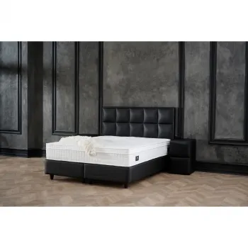 Pat tapitat SIESTA 160x200 cm, cu saltea inclusa, somiera rabatabila si spatiu depozitare, piele ecologica negru imagine