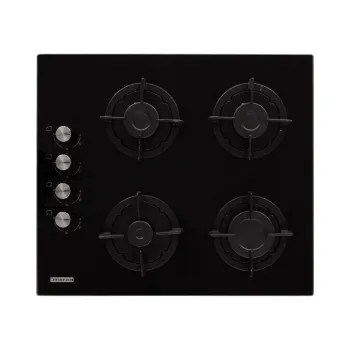 Plita incorporabila Hausberg HB-567NG, gaz, 4 arzatoare, sistem de siguranta GAZ, gratar din fonta, material sticla, negru imagine