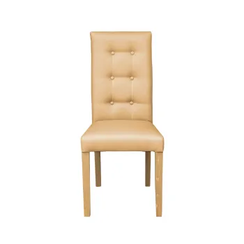 Scaun living TEO LUX, picioare lemn natur, piele ecologica bej, 46x46x97 cm imagine