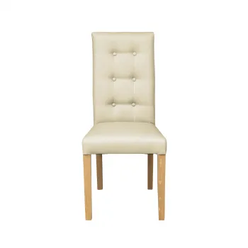 Scaun living TEO LUX, picioare lemn natur, piele ecologica crem, 46x46x97 cm imagine