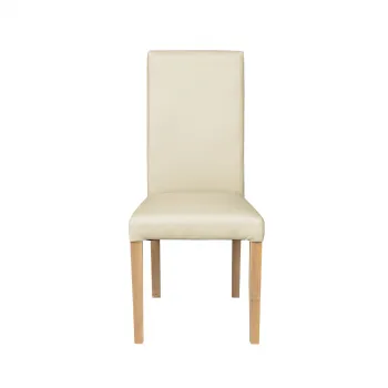 Scaun living TEO, picioare lemn natur, piele ecologica crem, 46x46x97 cm imagine