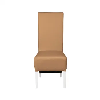 Scaun living VANESSA, picioare lemn alb, piele ecologica bej inchis, 47x60x110 cm imagine