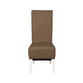 Scaun living VANESSA, picioare lemn alb, piele ecologica cappuccino, 47x60x110 cm imagine