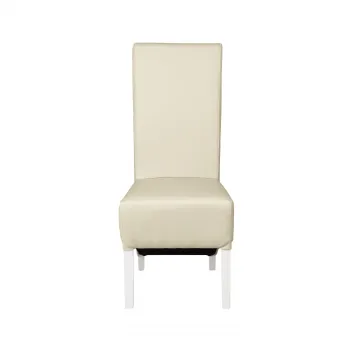 Scaun living VANESSA, picioare lemn alb, piele ecologica crem, 47x60x110 cm imagine