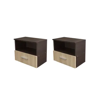 Set 2 Noptiere ALMA, 1 sertar, sonoma inchis + deschis, 50x30x42 cm imagine