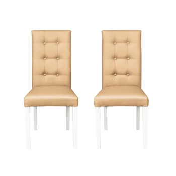 Set 2 scaune living TEO LUX, picioare lemn alb, piele ecologica bej, 46x60x98 cm imagine