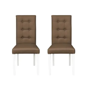 Set 2 scaune living TEO LUX, picioare lemn alb, piele ecologica cappuccino, 46x60x98 cm imagine