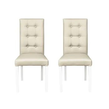 Set 2 scaune living TEO LUX, picioare lemn alb, piele ecologica crem, 46x60x98 cm imagine