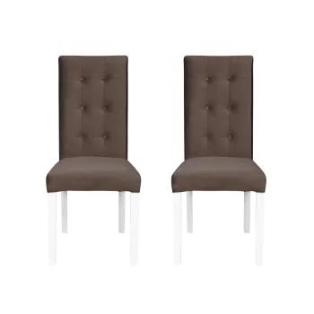 Set 2 scaune living TEO LUX, picioare lemn alb, stofa maro, 46x60x98 cm imagine
