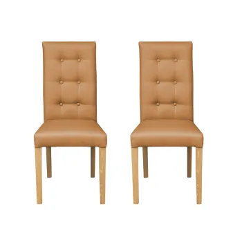 Set 2 scaune living TEO LUX, picioare lemn natur, piele ecologica bej inchis, 46x60x98 cm imagine