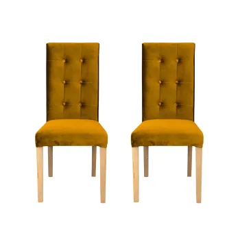 Set 2 scaune living TEO LUX, picioare lemn natur, stofa galben, 46x60x98 cm imagine