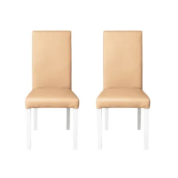 Set 2 scaune living TEO, picioare lemn alb, piele ecologica bej, 46x60x98 cm imagine