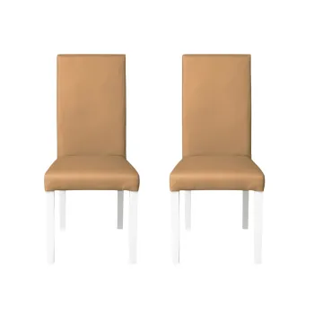 Set 2 scaune living TEO, picioare lemn alb, piele ecologica bej inchis, 46x60x98 cm imagine