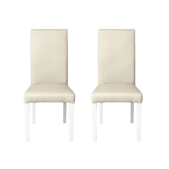 Set 2 scaune living TEO, picioare lemn alb, piele ecologica crem, 46x60x98 cm imagine