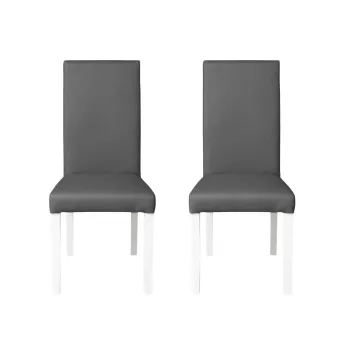 Set 2 scaune living TEO, picioare lemn alb, piele ecologica gri, 46x60x98 cm imagine