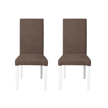 Set 2 scaune living TEO, picioare lemn alb, stofa maro, 46x60x98 cm imagine