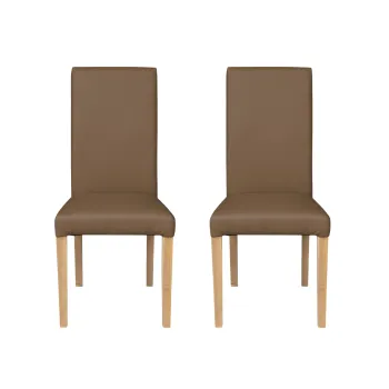 Set 2 scaune living TEO, picioare lemn natur, piele ecologica cappuccino, 46x60x98 cm imagine