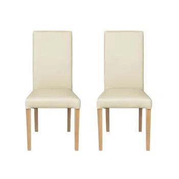 Set 2 scaune living TEO, picioare lemn natur, piele ecologica crem, 46x60x98 cm imagine