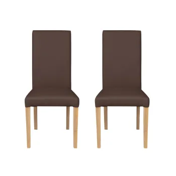 Set 2 scaune living TEO, picioare lemn natur, piele ecologica maro deschis, 46x60x98 cm imagine