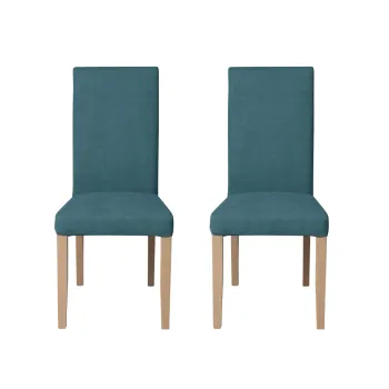 Set 2 scaune living TEO, picioare lemn natur, stofa turcoaz, 46x60x98 cm imagine