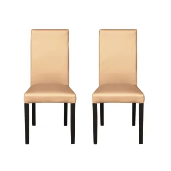 Set 2 scaune living TEO, picioare lemn wenge, piele ecologica bej, 46x60x98 cm imagine