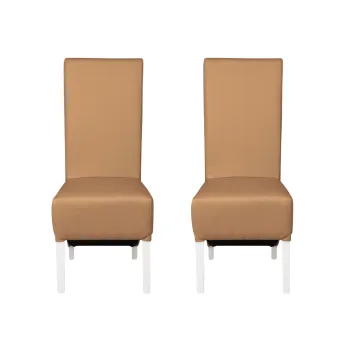 Set 2 scaune living VANESSA, picioare lemn alb, piele ecologica bej inchis, 47x60x110 cm imagine