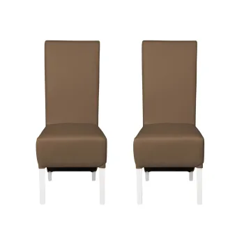 Set 2 scaune living VANESSA, picioare lemn alb, piele ecologica cappuccino, 47x60x110 cm imagine