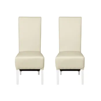 Set 2 scaune living VANESSA, picioare lemn alb, piele ecologica crem, 47x60x110 cm imagine