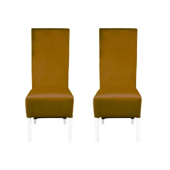 Set 2 scaune living VANESSA, picioare lemn alb, stofa galben, 47x60x110 cm imagine