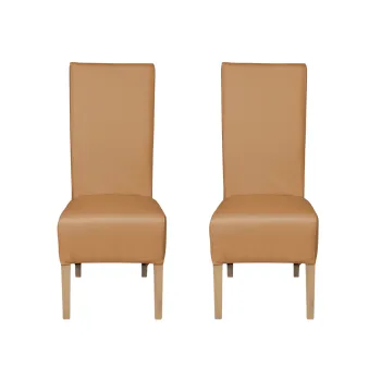 Set 2 scaune living VANESSA, picioare lemn natur, piele ecologica bej inchis, 47x60x110 cm imagine