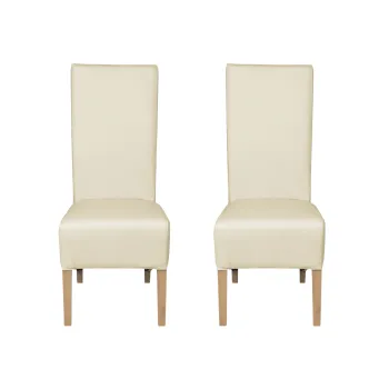 Set 2 scaune living VANESSA, picioare lemn natur, piele ecologica crem, 47x60x110 cm imagine