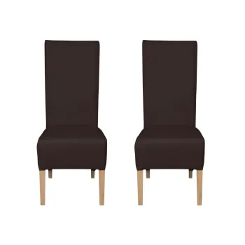 Set 2 scaune living VANESSA, picioare lemn natur, piele ecologica maro inchis, 47x60x110 cm imagine