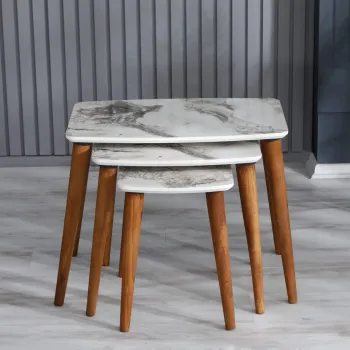 Set 3 masute auxiliare Miria, marmura alb, 60 45 30x40x40 45 50 cm imagine