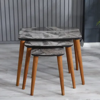 Set 3 masute auxiliare Miria, marmura gri, 60 45 30x40x40 45 50 cm imagine