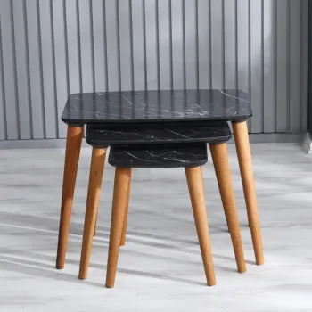 Set 3 masute auxiliare Miria, marmura negru, 60 45 30x40x40 45 50 cm imagine