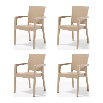 Set 4 scaune gradina PARIS, model ratan, cappuccino, 62x58x88 cm imagine