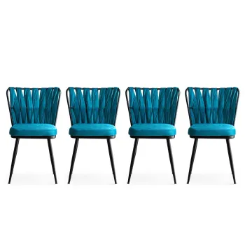 Set 4 scaune KUSAKLI, negru + albastru, 43x43x82 cm imagine