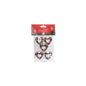 Set 5 clipsuri decorative TARTAN, lemn, inimi, 5 cm imagine