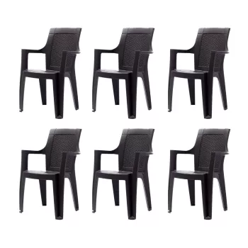 Set 6 scaune gradina ELEGANCE, model ratan, antracit, 62x57x88 cm imagine