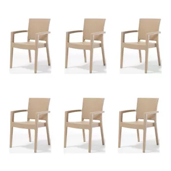 Set 6 scaune gradina PARIS, model ratan, cappuccino, 62x58x88 cm imagine
