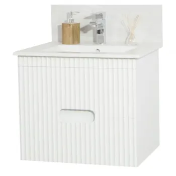 Set baza cu front MDF si Lavoar, seria 009, 60cm, suspendata cu sertare, alb imagine