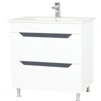 Set Baza cu front MDF si Lavoar, seria 056, sertare, 80 cm, alb antracit imagine