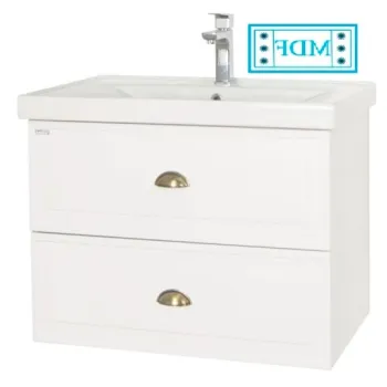 Set baza cu fronturi MDF si Lavoar seria 796, 60 cm, suspendat cu sertare, alb rustic imagine