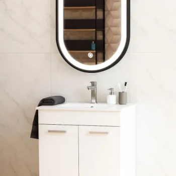 Set Baza cu Lavoar si Oglinda cu iluminare LED, seria 067, 50 cm, alb imagine