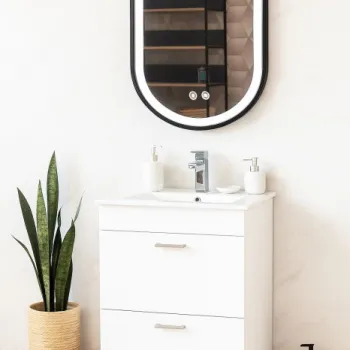 Set Baza cu Lavoar si Oglinda cu iluminare LED, seria 067, cu sertare, 50 cm, alb imagine