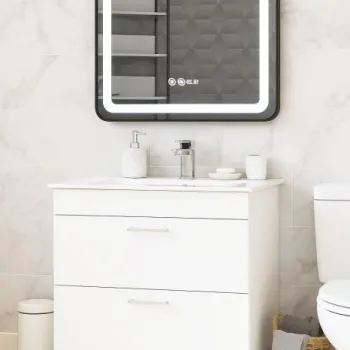 Set Baza cu Lavoar si Oglinda cu iluminare LED, seria 067, cu sertare, 70 cm, alb imagine