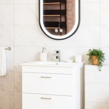 Set Baza cu Lavoar si Oglinda cu iluminare LED, seria 067, suspendata cu sertare, 50 cm, alb imagine